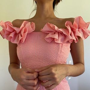 Off the shoulder ruffled gingham dress